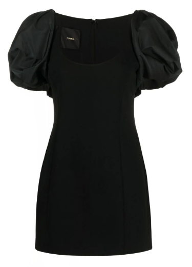 فستان أسود قصير منفوش من الكتفين