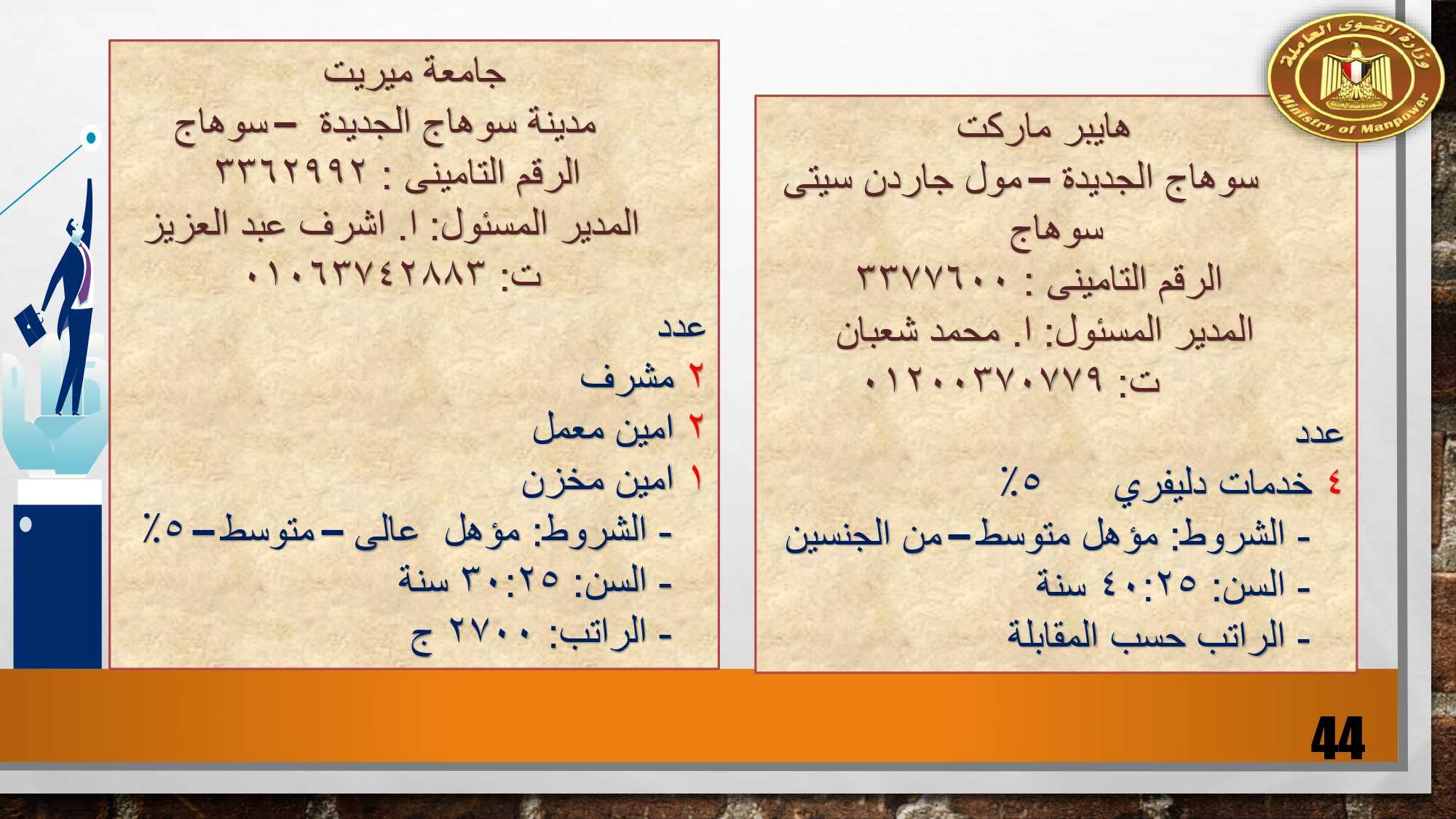 وزارة القوى العاملة توفر 2975 وظيفة خالية للذكور والأنات لجميع المؤهلات 32