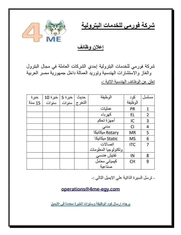 وظائف البترول 2023 ( شركة فورمي للخدمات البترولية ) ''قدم الأن''