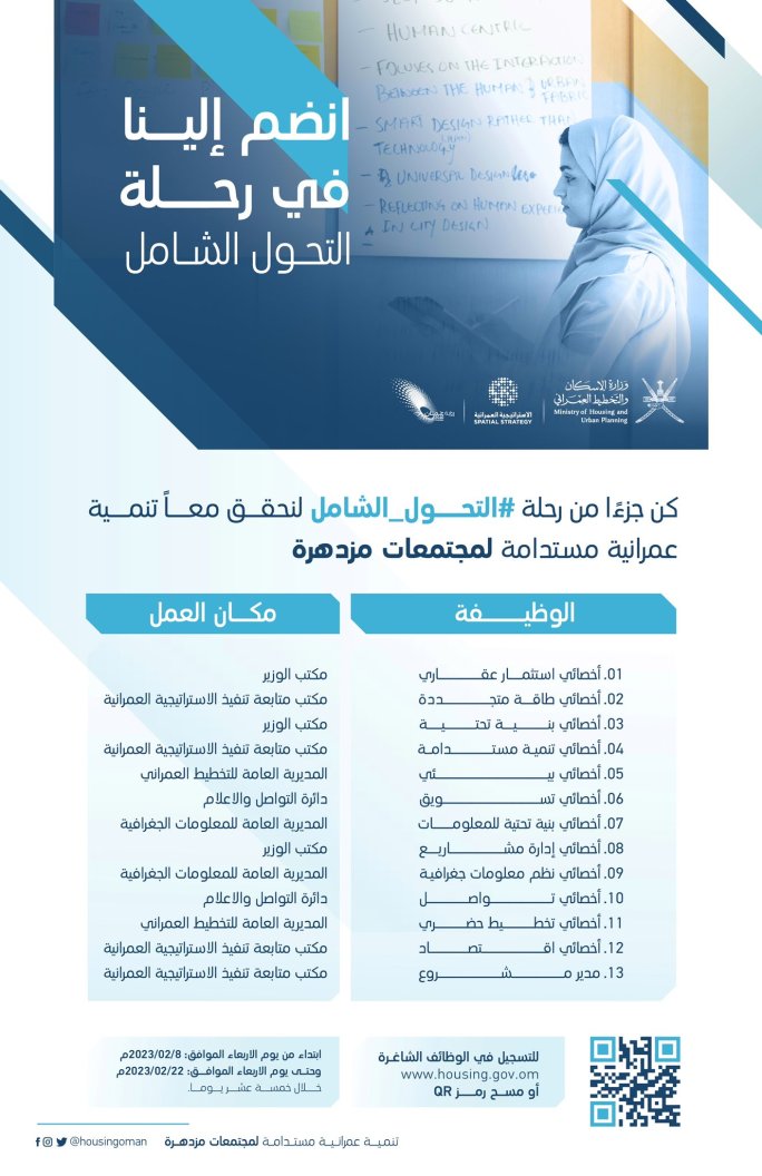 إعلان 13 وظيفة شاغرة للعمل في وزارة الإسكان والتخطيط العمراني بعمان 1